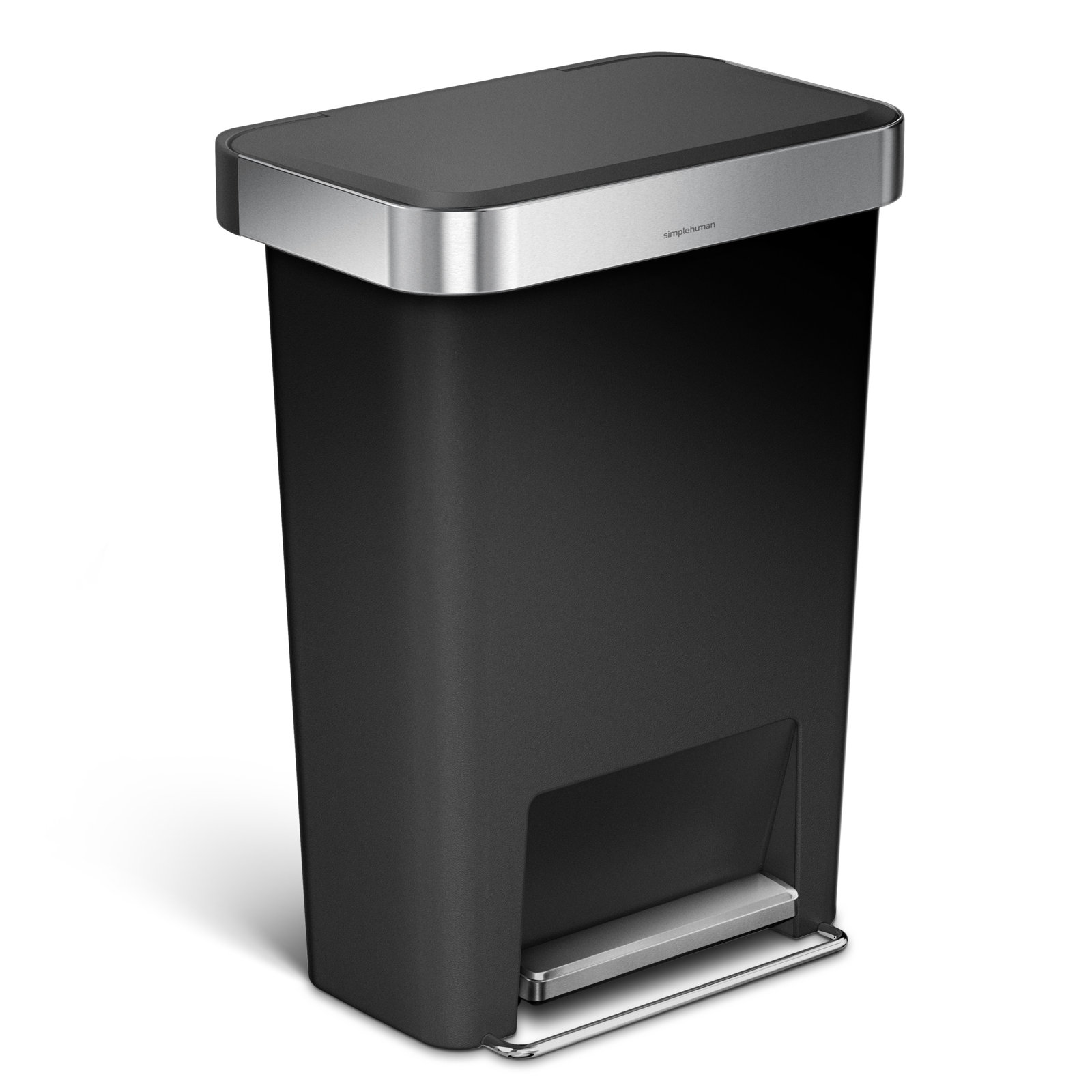 Simplehuman 45 Liter / 12 Gallon Rectangular Kitchen Step Trash Can with Soft-Close Lid, Plastic, Black