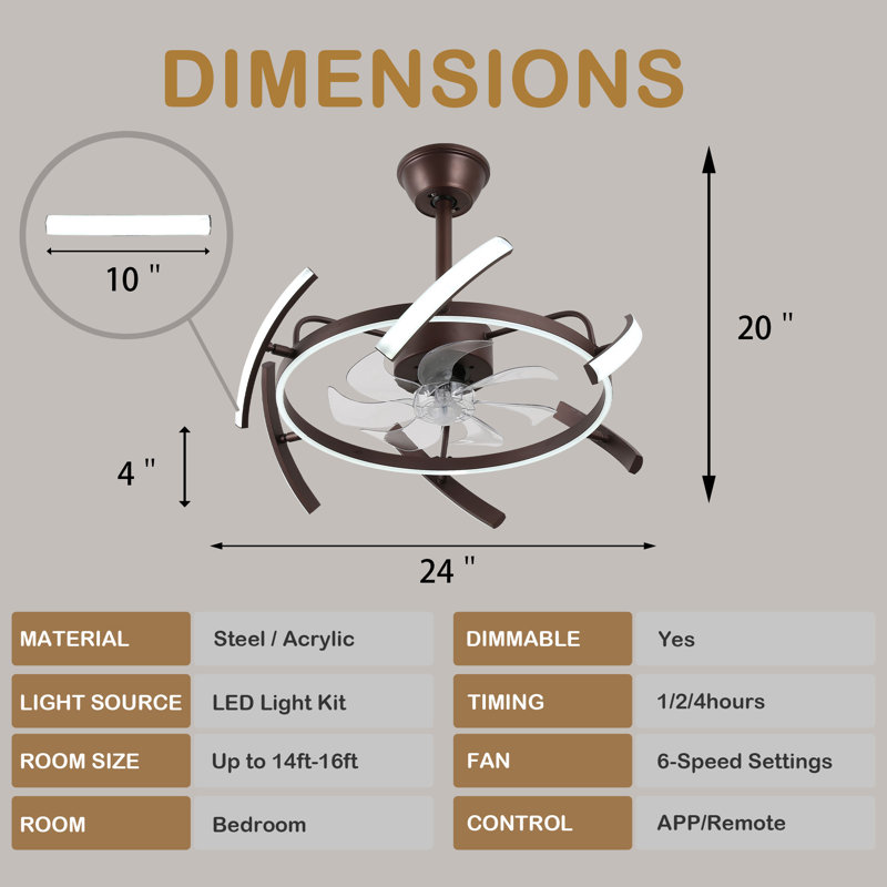 Ventilateur de plafond 12 po avec lumières DEL Jenna, Bronze