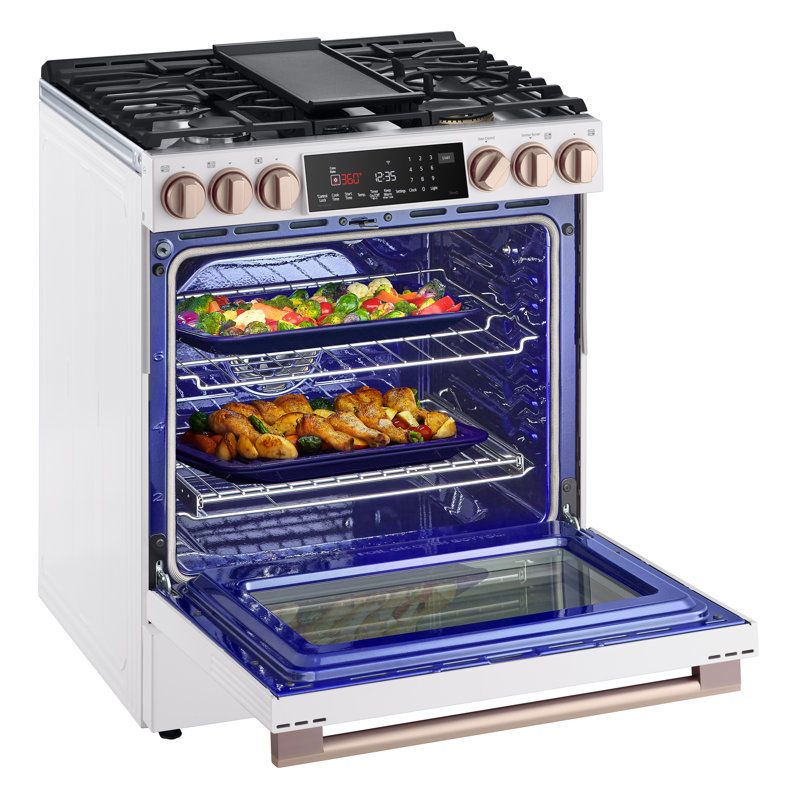 30" 6.3 cu. ft. Smart Slide-in Natural Gas Range with Convection Oven, Essence White
