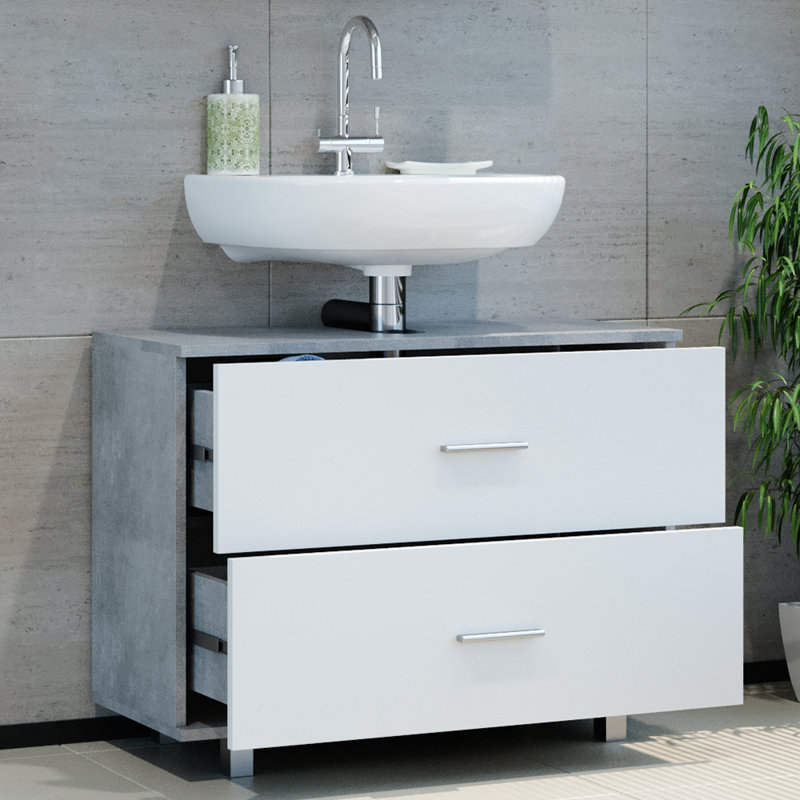 81Cm Free-Standing Single Bathroom Vanity Base Only, White/Concrete