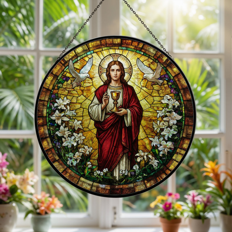 Panneau de vitrail de vitrail religieuse, 7,8 H, H 7,8 po