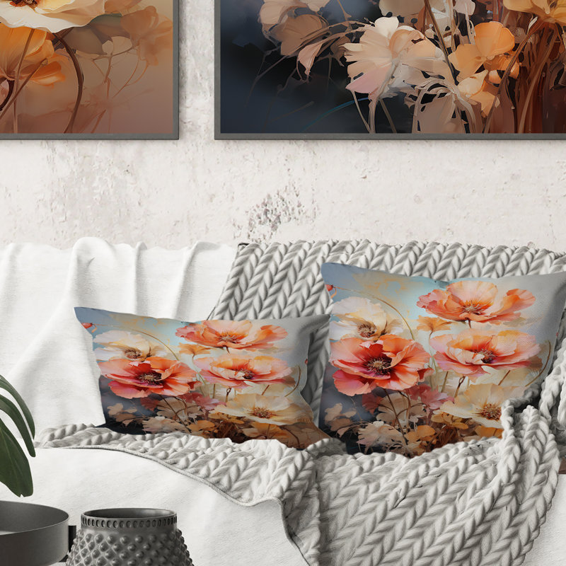 Coral Poppies Romantic Impression III - Poppies Printed Throw Pillow