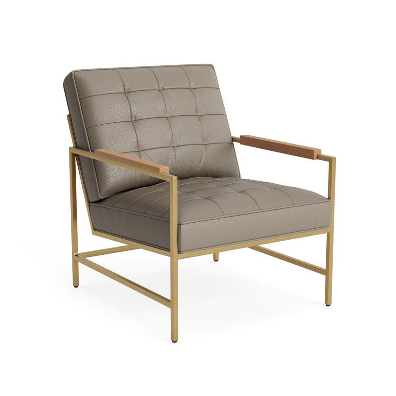 Major Leather Arm Chair, Natural, Greenwich Performance Leather - Pewter, Brushed Brass