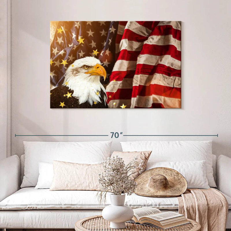 Brampt American Flag With Bald Eagle, 30" H x 45" W