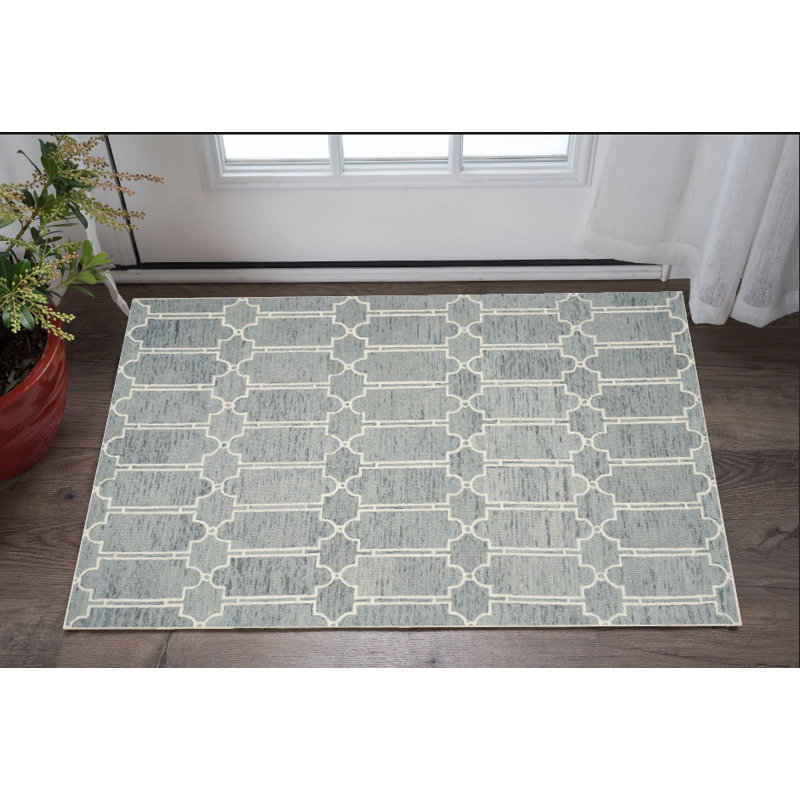 Jennine Blue Wool Geometric Hand Tufted Area Rug, Rectangle 2'3" x 3'9"