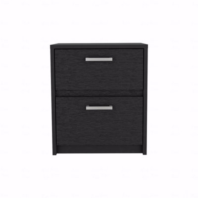 2 Drawers Nightstand, End Table, Side Table Metal Handles -Black
