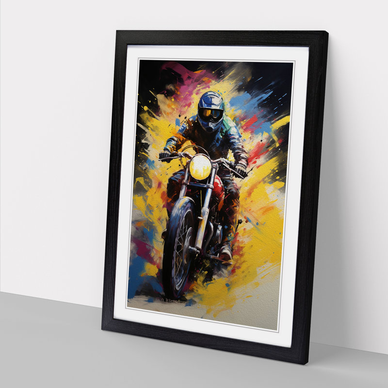 Motorbike Colour Field No.2 - Single Picture Frame Print on Wood, Black Framed, 64cm H x 46cm W x 2cm D