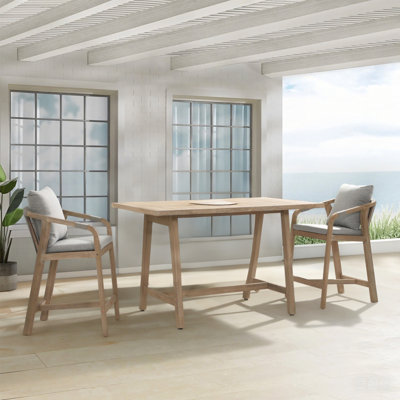 Patio Rectangular Acacia Wood Bar Dining Set With Cushions