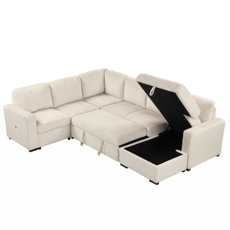 Destinymarie 116.5'' Corduroy Sleeper Sofa, Beige Polyester