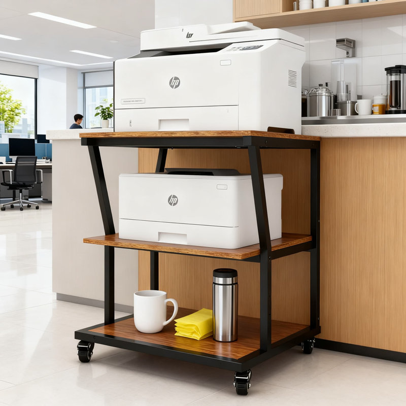 Support pour imprimante robuste à 3 niveaux avec roulettes verrouillables, grande tablette de rangement réglable pour imprimantes de bureau, copieurs et imprimantes 3D, chariot roulant polyvalent