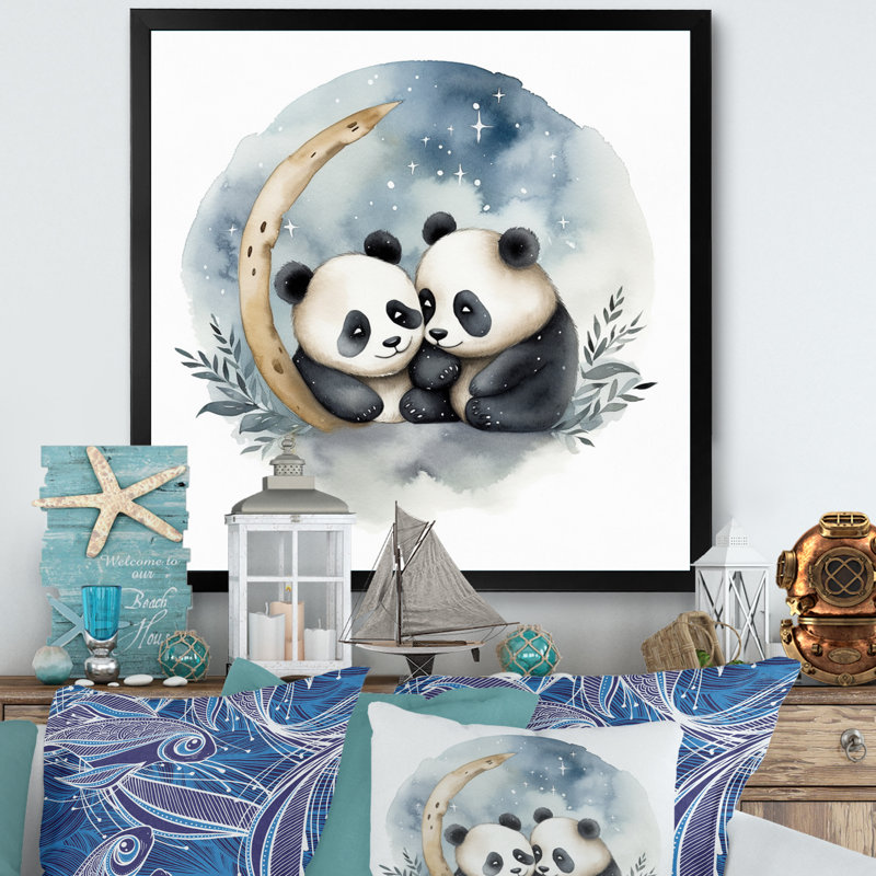«Watercolor Baby Pandas I», reproduction, Cadre photo noir, H 16 po x l 16 po x P 1 po