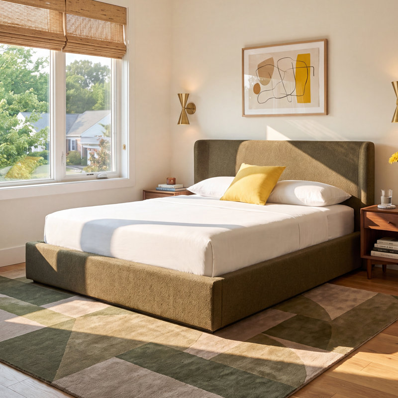 Wolcott Upholstered Platform Bed, King, Olive Green