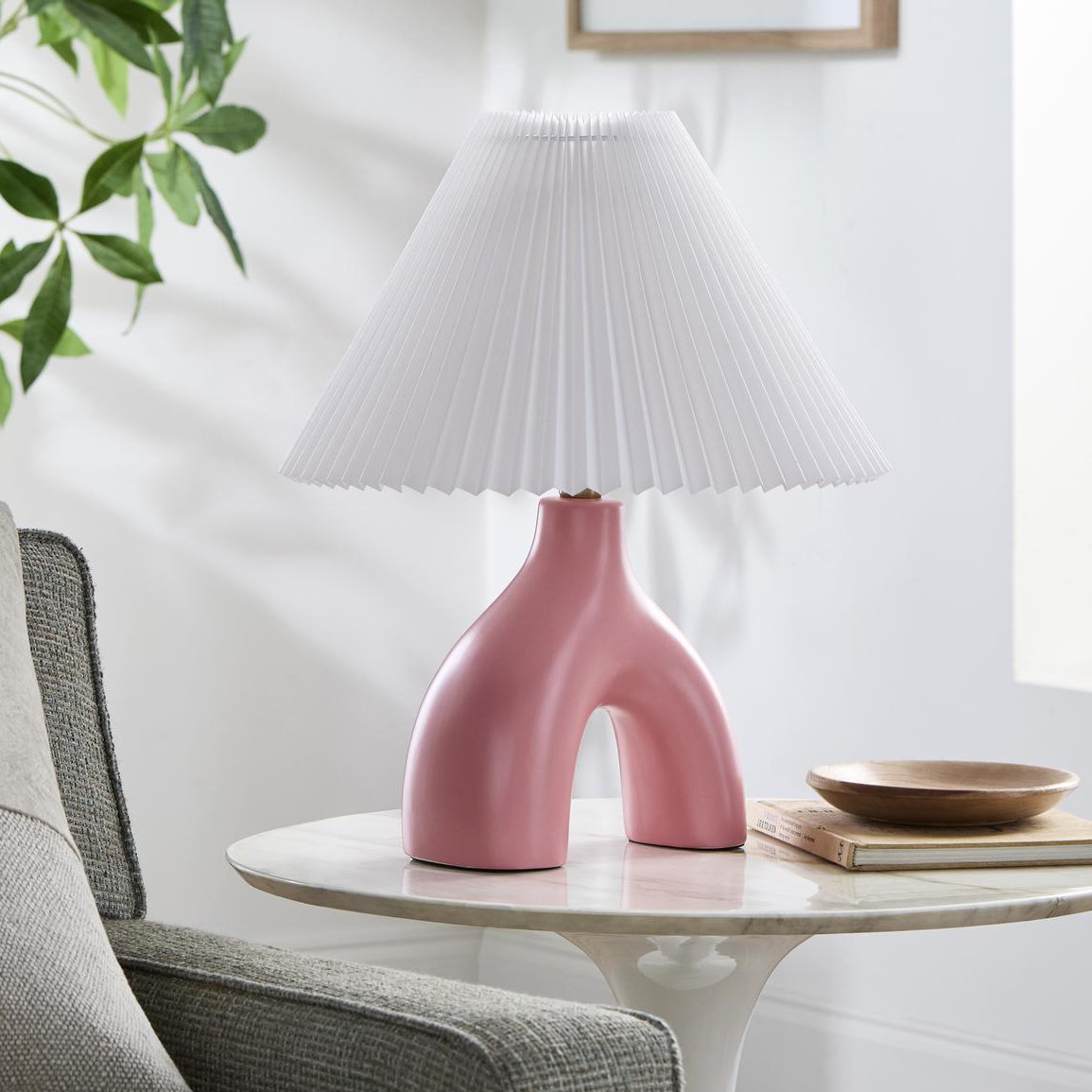 Celes Ceramic Table Lamp, Pink, White