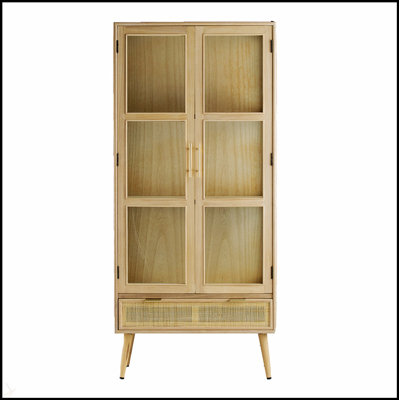 Armoire spacieuse en matériaux mixtes avec portes en verre, parfaite pour la présentation et le rangement dans n'importe quelle maison