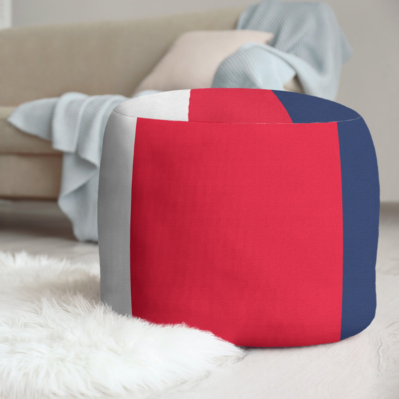 Upholstered Pouf, White/Red/Navy Blue
