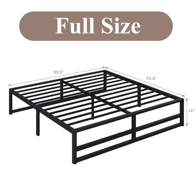 Francine 14'' No Headboard Metal Bed Frame with Cross Bed End, Full 