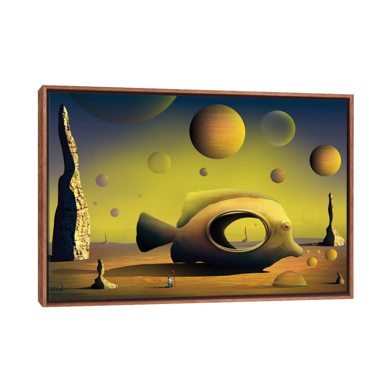 Paisagem Com Peixe (Landscape With Fish) by Marcel Caram - Print on Canvas, Classic Brown Wood Framed