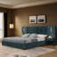 Grand lit tapissier en chenille avec table de chevet-1047647819