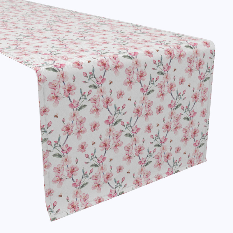Table Runner, 100% Cotton, 16X108", Pink Floral Blossom, 72" L x 16" W