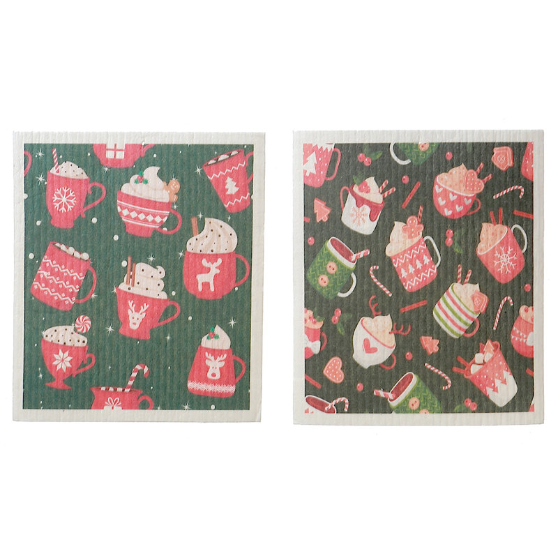 Swedish Dish Cloth Set Of 2 (Winter Christmas Drinks) (Asstd) - Set Of 2