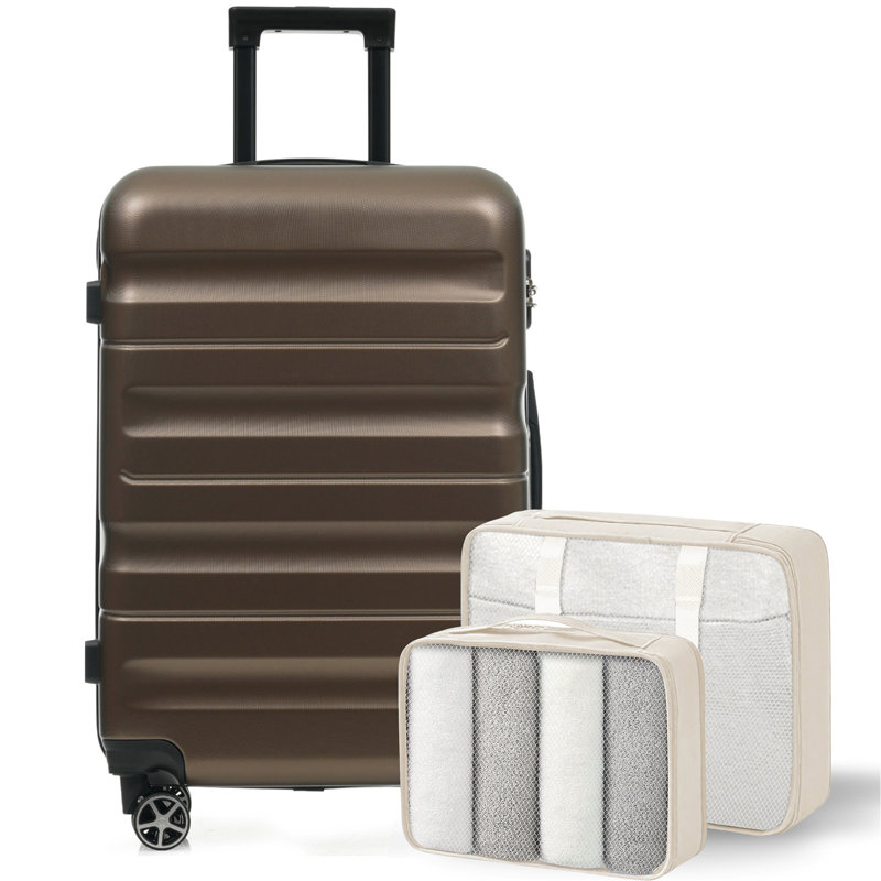 Ensemble de valises Hardshell en ABS, valise à carreaux de 24 pouces avec roues pivotantes, bagage de voyage léger avec 2 cubes d'emballage pour hommes et femmes