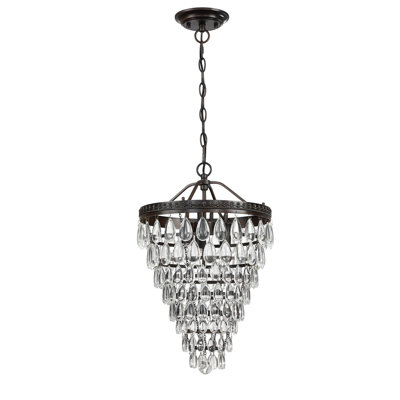 Lustre suspendu à 3 lumières en verre à 3 niveaux avec détails en cristal