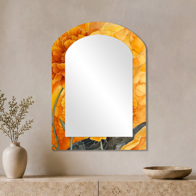 Miroir décoratif minimaliste - fleurs d'œillets sur une rivière Geode, imprimé sur métal