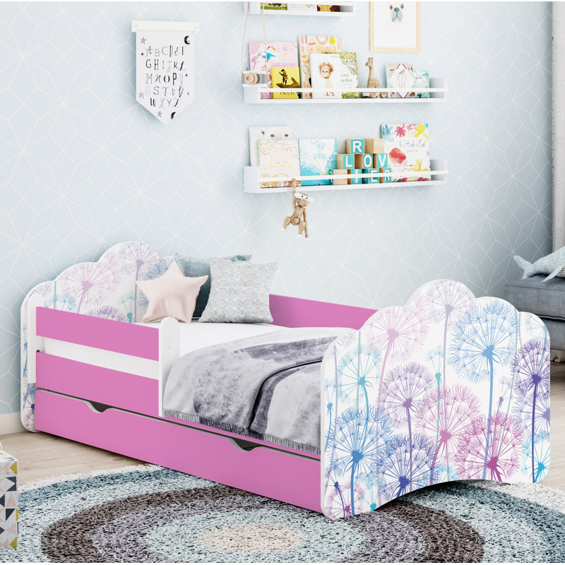 Racine European Toddler Bed Frame with Drawers, Pink, 56.5 x 70 x 140cm