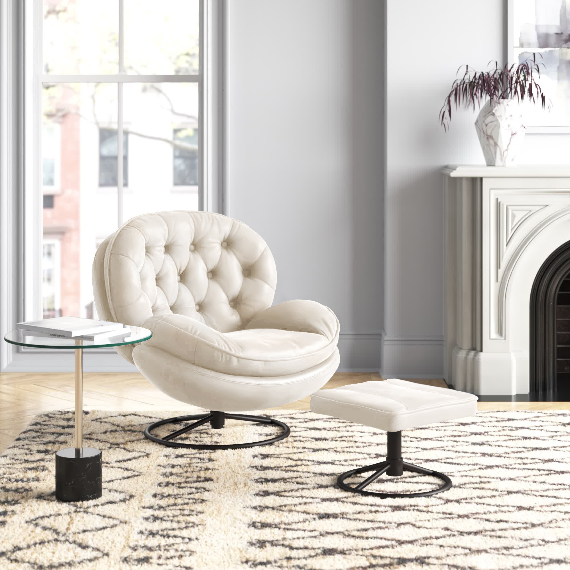 Mercury Row® Myler Velvet Swivel Accent Chair with Ottoman & Reviews