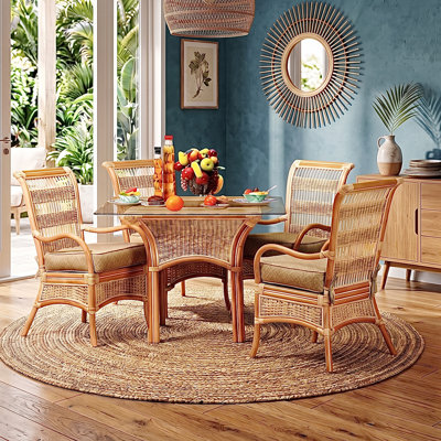Round Glass Top with Wicker/Rattan Base Dining Table