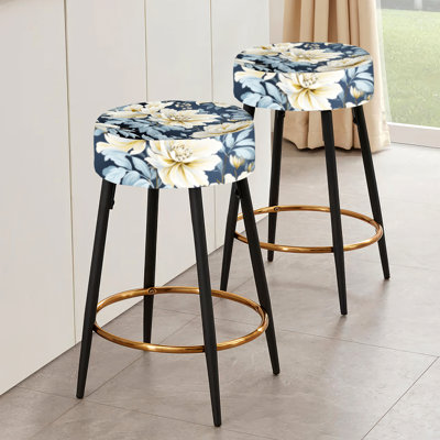 Ensemble de 2 tabourets de bar ornés de damas beiges et bleus