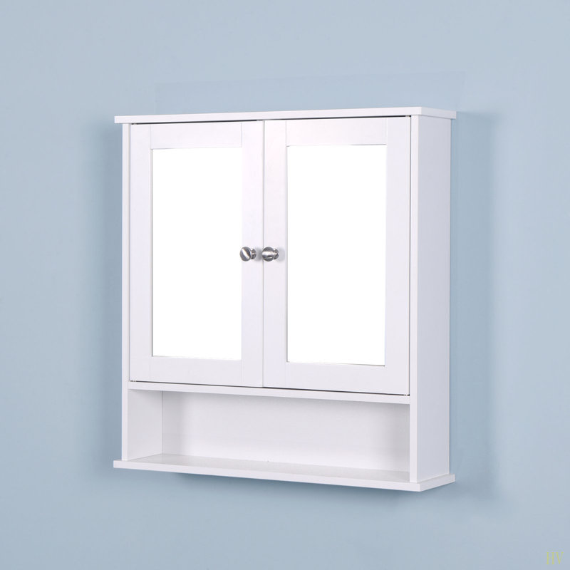 Armoire de salle de bain murale avec 2 portes miroir et tablette réglable