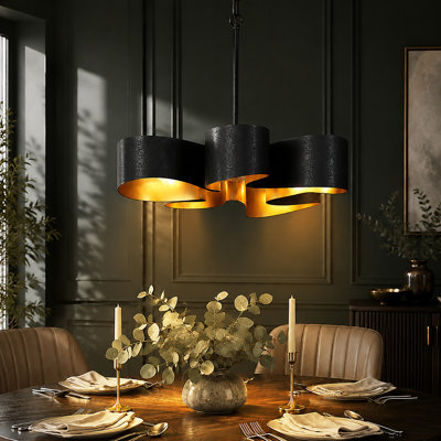 Lustre moderne Jacinta à 5 lumières, 61 cm (24 po), intensité variable, noir et or ; suspension sculpturale pour salle à manger, salon et entrée.