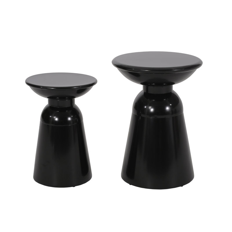 Outdoor Iron Side Tables With Flared Design, Set Of 2, Black