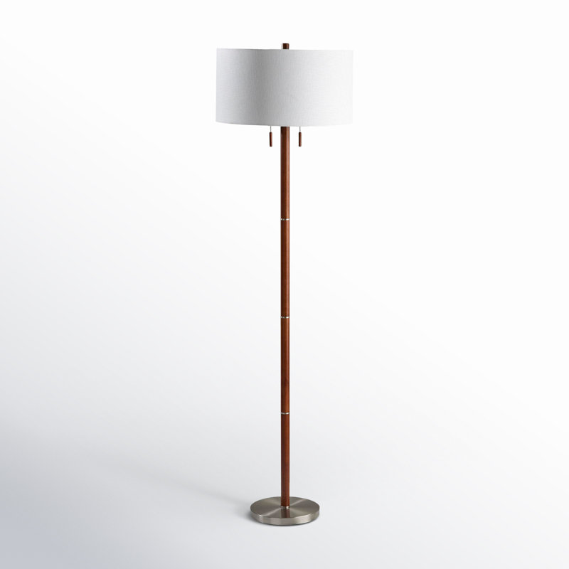 Geno 66.25'' Traditional Floor Lamp, White, Walnut/Brushed Steel