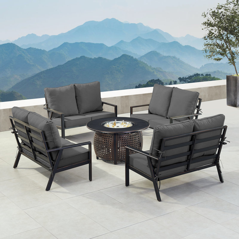 Osckar 8 - Person Patio Conversation Set with Cushions, Black