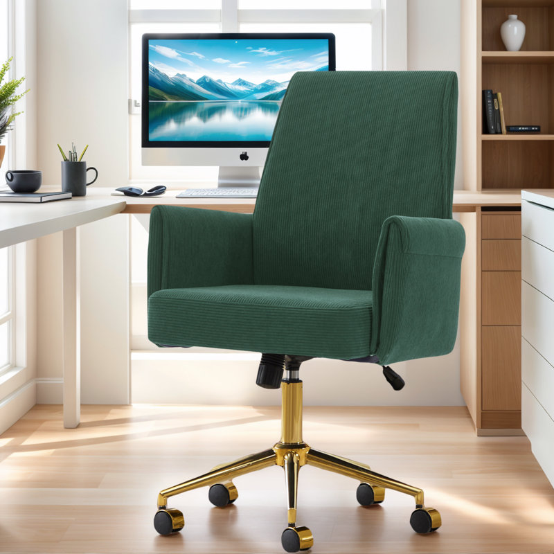 Modern Home Office Chair With Swivel Wheels, Dark Green