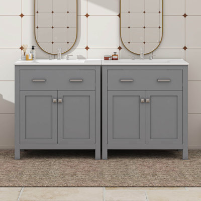 Ensemble de meuble-lavabo 60 po avec double meuble-lavabo et double lavabo en céramique
