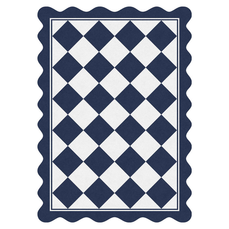 Tapis festonné intérieur / extérieur Scalloped, Marine, 8 x 10 pi