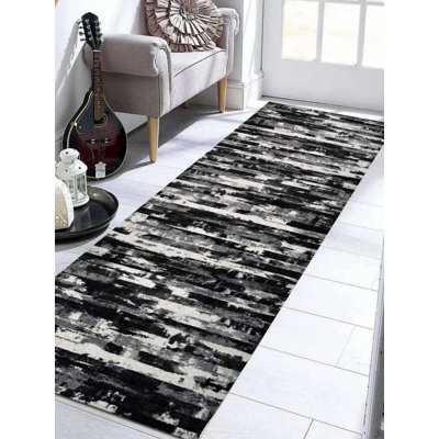 Tapis de couloir à la machine, tapis de couloir en polypropylène fabriqué à chaud - couleur argentée, conception moderne abstraite, tapis à poils courts faits à la machine pour le salon, la chambre à coucher 