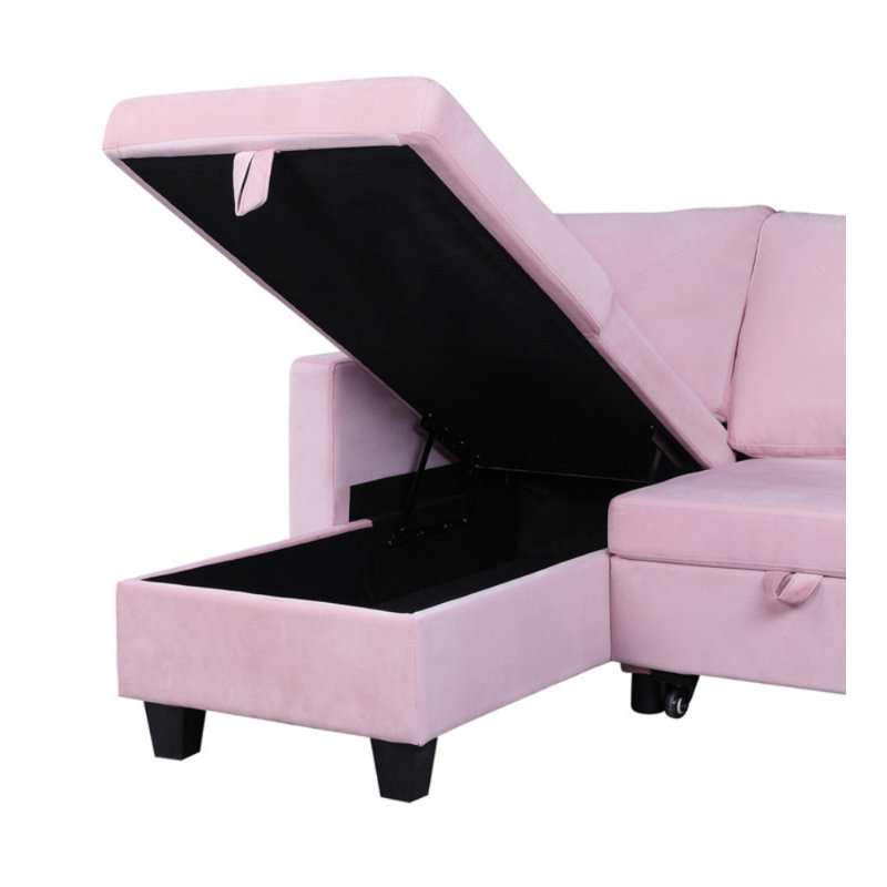 Canapé-lit modulaire réversible en velours rose de 82,5 po Nova, Velours rose