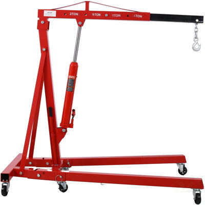 Grue de levage de moteur pliable de 2 tonnes avec grue d'atelier de levage de grue, acier robuste avec 6 roulettes en fer (rouge)