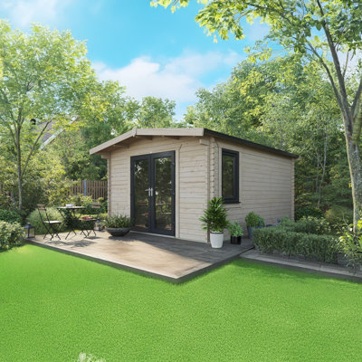 Powersheds 16 x 12ft Chalet Log Cabin, Doors Central - 44mm