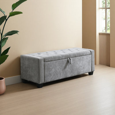 48" Ottoman With Storage, Storage Ottoman Bench With Safety Hinge, Upholstered Entryway Bench With Seating For Bedroom