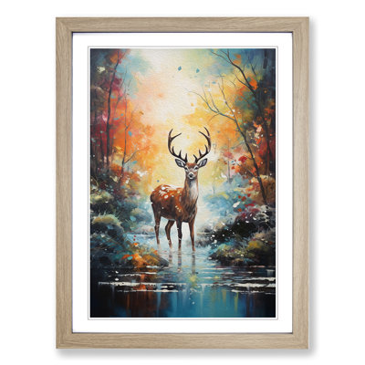 Deer Impressionism - Single Picture Frame Print on Wood