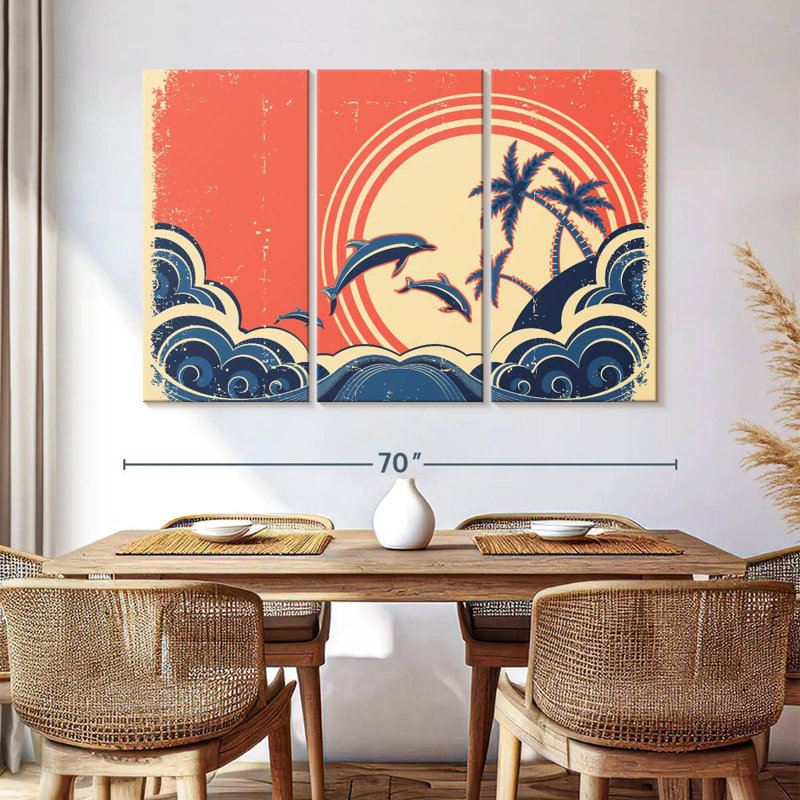 Brampt Retro Beach Dolphins, 42" H x 65" W