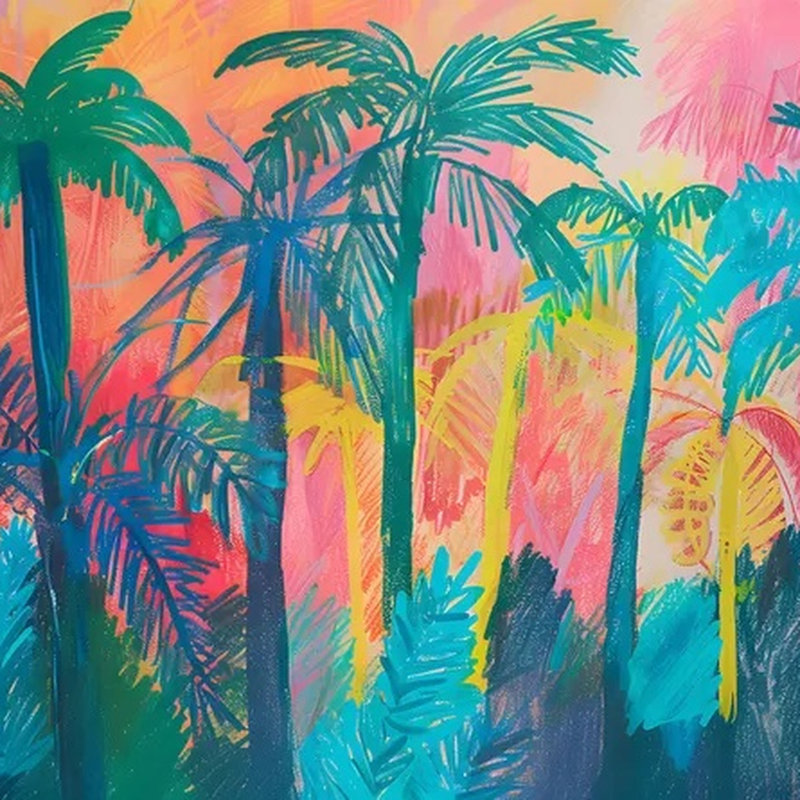 Paysage de rêve tropical au coucher du soleil, L 105,96 po x l 138 po