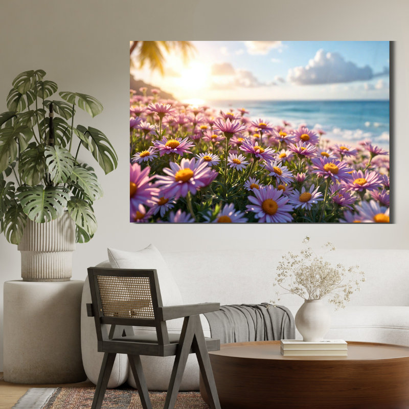 Art mural en verre trempé Sunset Daisies, 20" H x 30" W