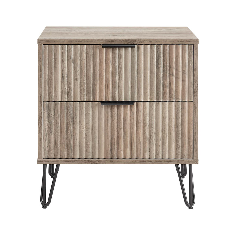 20" Fluted Nightstand  (2-Drawer), Gray