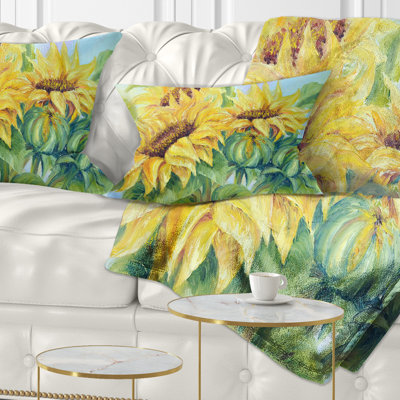 Trois tournesols - coussin décoratif imprimé floral